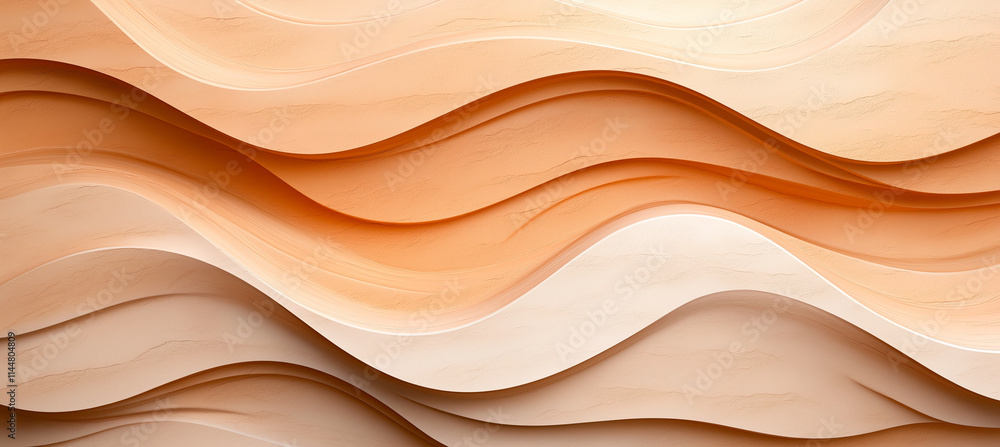 Obraz premium Abstract wavy sandstone texture in warm tones creates soothing visual effect. layered design evokes sense of calm and tranquility, perfect for backgrounds or artistic projects