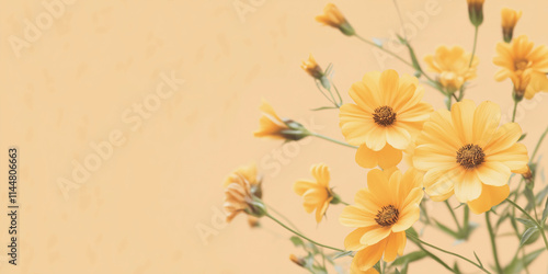 Vibrant soft yellow flowers in full bloom stand out against a light pastel background, capturing the essence of spring and the renewal of life and growth.