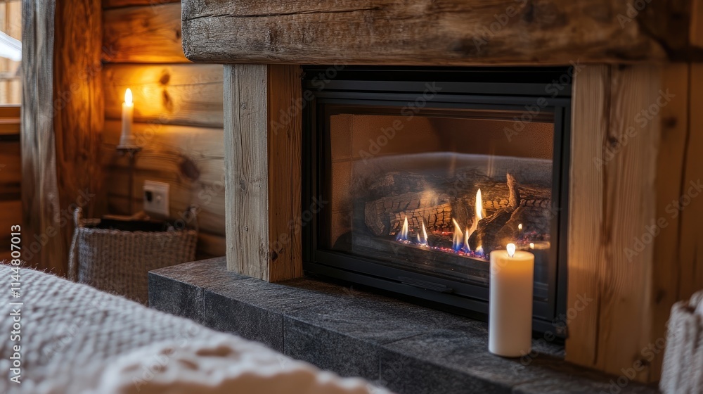 A cozy gas fireplace enhances the charm of a beautiful cabin, radiating warmth and luxury amidst a serene woodland backdrop, ideal for inviting comfort and relaxation. A cozy gas fireplace enhances the charm of a beautiful cabin, radiating warmth and luxury amidst a serene woodland backdrop, ideal for inviting comfort and relaxation.