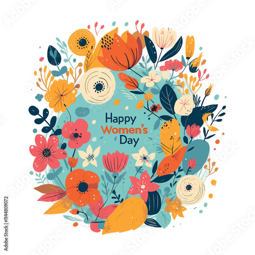 A colorful flowery design with the words Happy Women's Day written in the center. The design is meant to celebrate and honor women