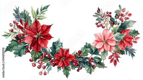 Watercolor Christmas floral wreath chrismas decoration vector illustration,Christmas floral frame or winter floral wreath consisting of flowers,Crown,Arch,Suitable for holiday invitation card.