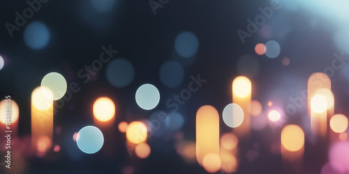 This image showcases a bokeh effect with various colored lights, creating a dreamy and serene evening atmosphere. It evokes tranquility and imaginative thoughts.