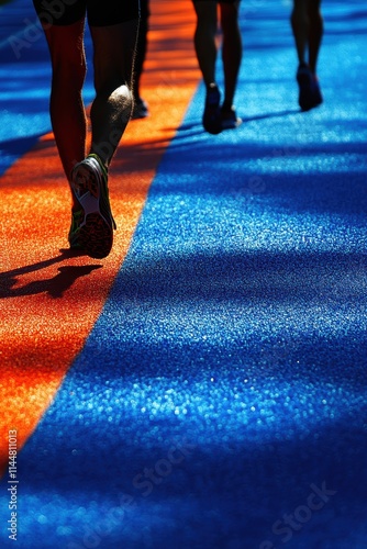 Intense Prerace Moment Vibrant Blue Track Sports Photography Outdoor Environment Close-Up View Competitive Spirit photo