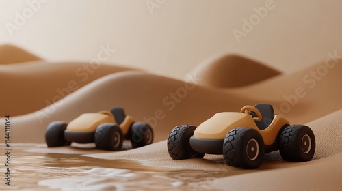 Two toy dune buggies on desert sand. photo