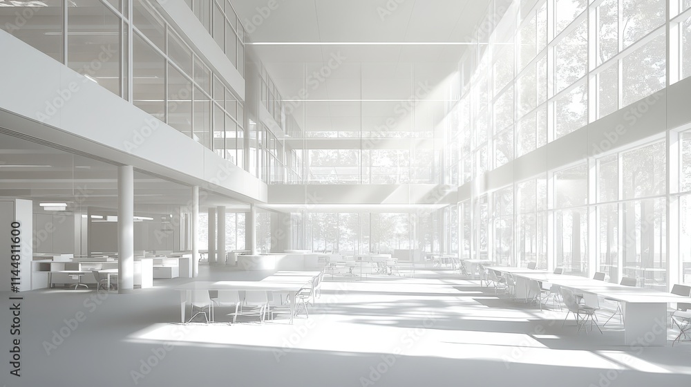 Obraz premium Modern office interior showcasing collaborative workspace with natural light. Generative AI