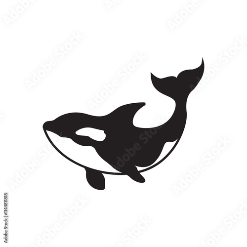 Black And White Silhouette of an Orca Whale on White Background
