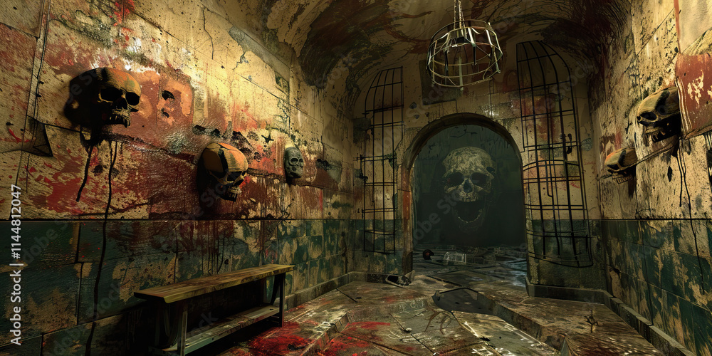 Digital Rendering of a Decaying Corridor with Skulls Digital Rendering of a Decaying Corridor with Skulls
