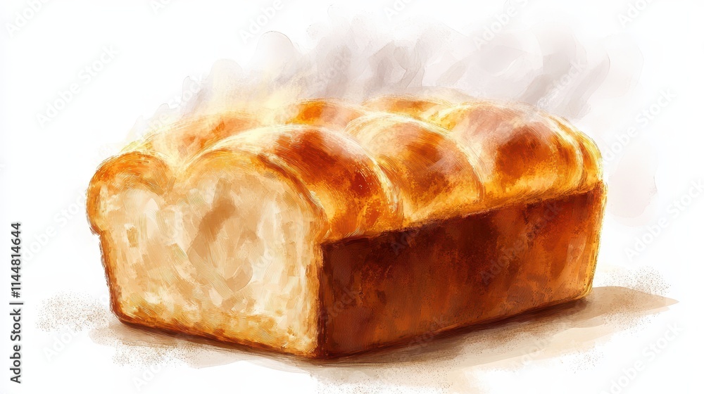 illustration of a golden crust loaf of freshly baked bread with steam rising, ideal for food-themed designs, set against a white background. illustration of a golden crust loaf of freshly baked bread with steam rising, ideal for food-themed designs, set against a white background.