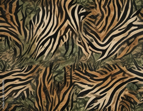 Camouflage pattern with animal prints like zebra and tiger stripes, animal, wild