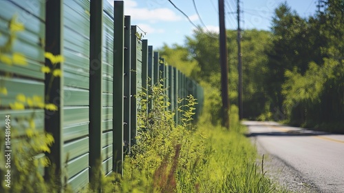 Green installations for roadbed fences provide coverage around the base of electric poles, creating a harmonious blend of functionality and aesthetics with ample photo space.