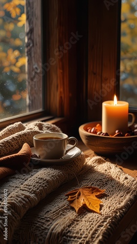 still life with candle and flowers