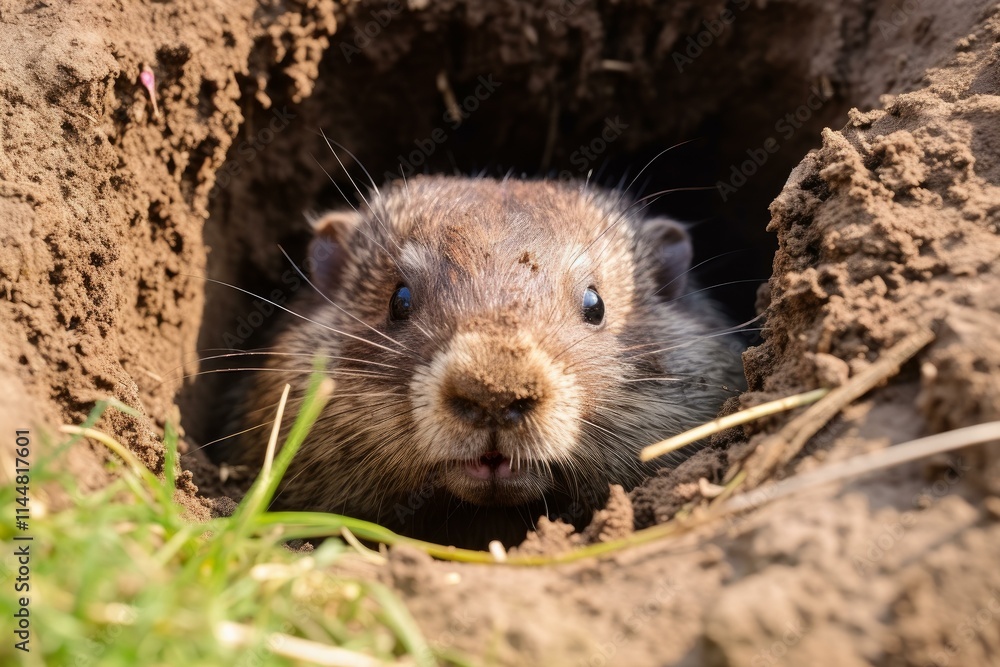 Groundhog emerging from its burrow in the spring season Groundhog emerging from its burrow in the spring season