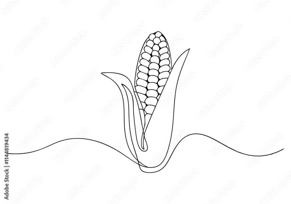 Continuous One-Line Drawing of a Maize Ear - Minimalist Agricultural Art Continuous One-Line Drawing of a Maize Ear - Minimalist Agricultural Art