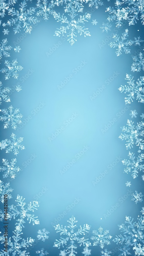 Delicate blue snowflakes form a frosty border, perfect for winter designs, icy, festive, abstract Delicate blue snowflakes form a frosty border, perfect for winter designs, icy, festive, abstract