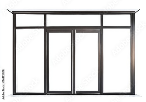 Sleek contemporary black storefront with double glass doors.