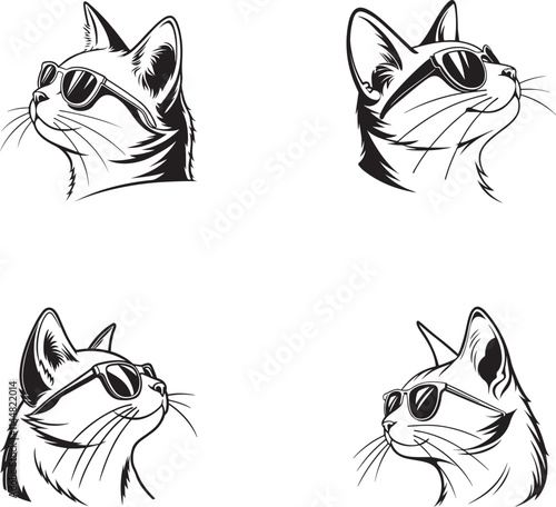 Cat head wearing sunglass vector illustration isolated on a white background.
