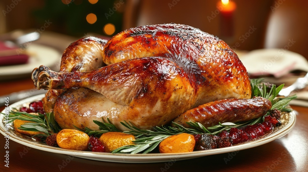 Deliciously roasted whole chicken ideally plated for a festive meal, emphasizing the golden-brown skin and succulent meat, with ample space for additional culinary elements. Deliciously roasted whole chicken ideally plated for a festive meal, emphasizing the golden-brown skin and succulent meat, with ample space for additional culinary elements.