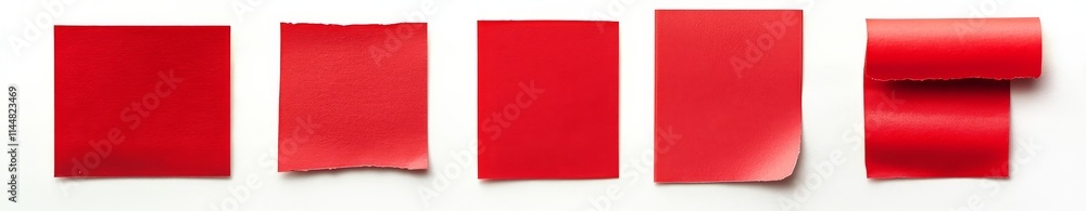 Showcasing a set of red paper labels against a white background. Showcasing a set of red paper labels against a white background.