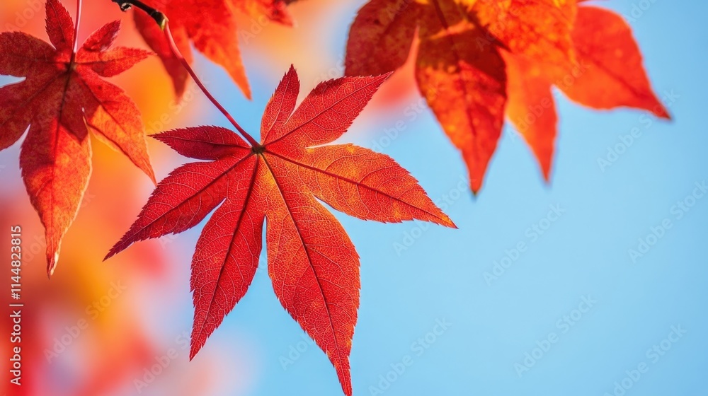 Vibrant red autumn leaves contrast beautifully against a clear blue sky, capturing the essence of fall. This image of vibrant red autumn leaves offers a perfect backdrop with ample copy space. Vibrant red autumn leaves contrast beautifully against a clear blue sky, capturing the essence of fall. This image of vibrant red autumn leaves offers a perfect backdrop with ample copy space.