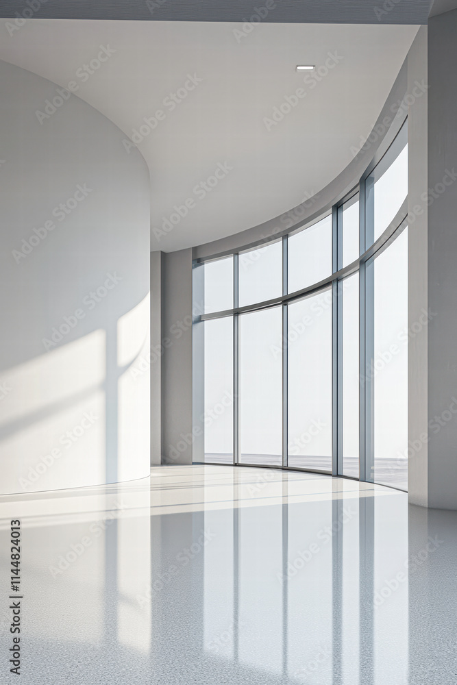 Fototapeta premium Modern architectural space with curved windows minimalist design bright atmosphere