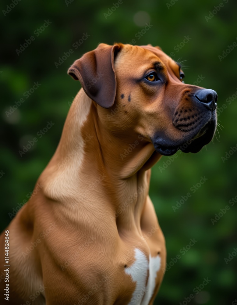 A brown and white dog sitting in front of a green background A brown and white dog sitting in front of a green background