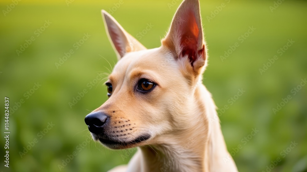 A close up of a dog's face in a field A close up of a dog's face in a field