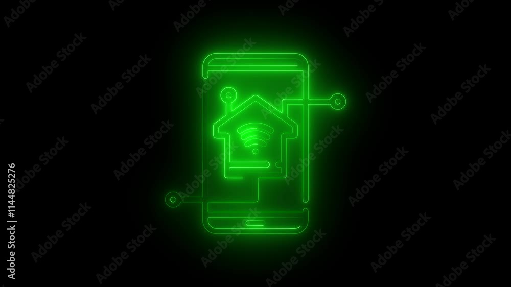 Mobile icon animation by green color neon on black background. Mobile icon animation by green color neon on black background.