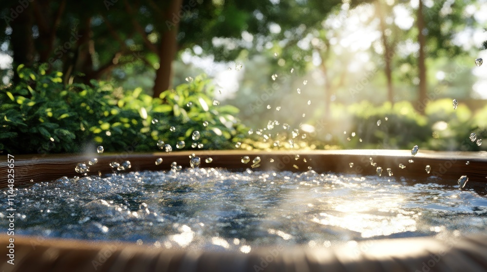 Fototapeta premium Tranquil water splashes in a serene outdoor setting.