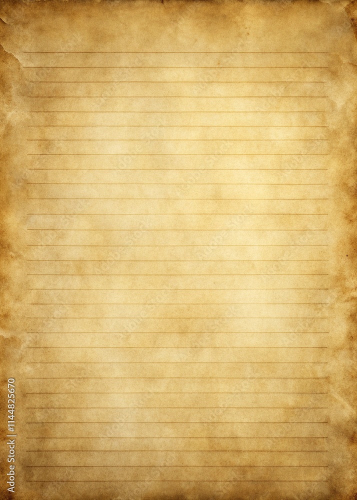Obraz premium Vintage blank writing space letter paper, Old parchment, aged paper texture, faded lines, sepia tones, antique document, vintage background, weathered edges, historical manuscript, empty page, rough s