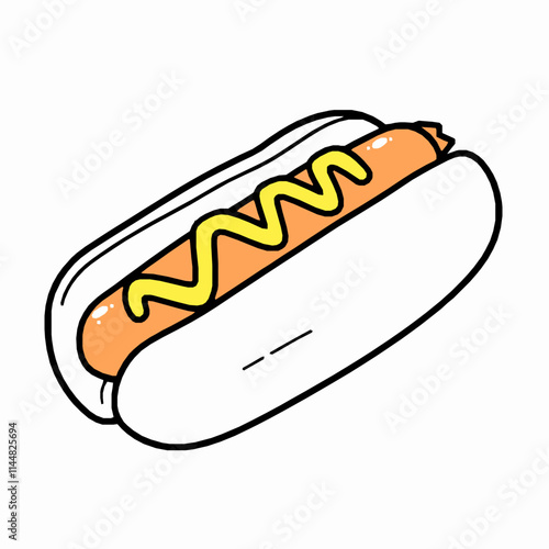 Black Outline Vector of Hot Dog with Mustard photo