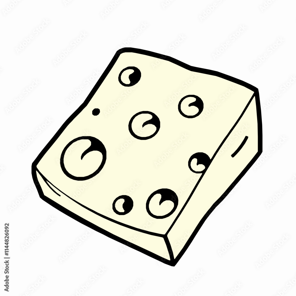 Black Outline Vector of Slice of Swiss Cheese with Holes Black Outline Vector of Slice of Swiss Cheese with Holes