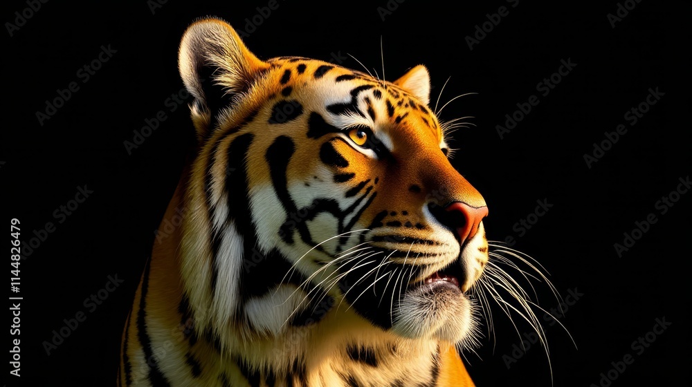 A close up of a tiger's face on a black background A close up of a tiger's face on a black background