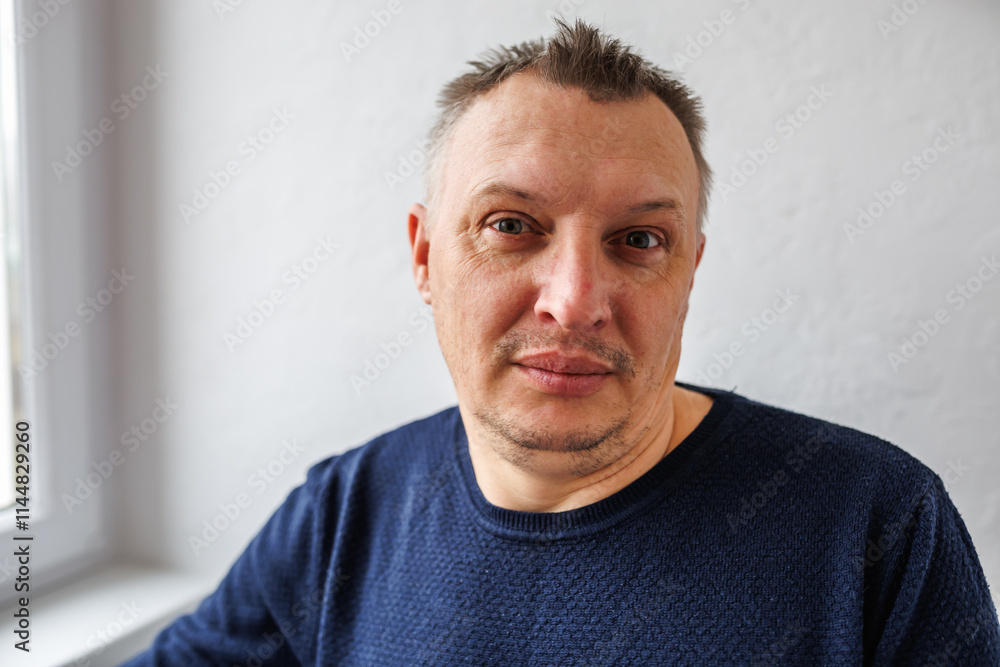 Fototapeta premium distorted face of sad and grieved very upset person, dissatisfied with his hard fate