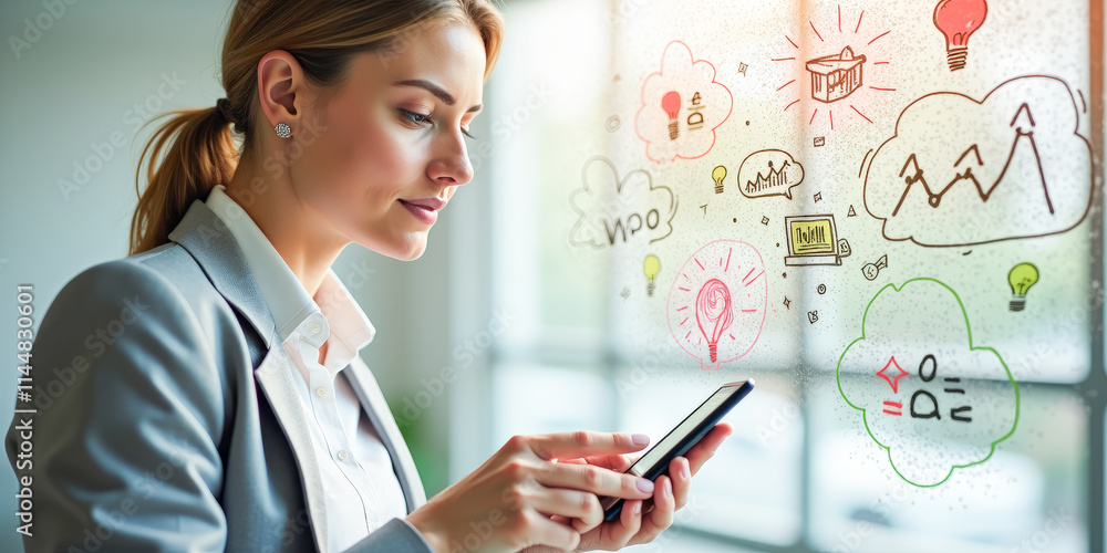 Thoughtful woman generates business ideas Thoughtful woman generates business ideas
