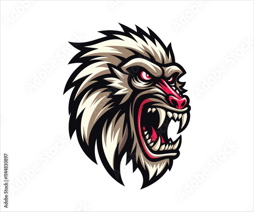 Monkey face with angry expression. Monkey head logo vector Design on white background  photo