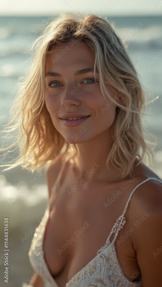 A woman in a white dress standing on a beach A woman in a white dress standing on a beach