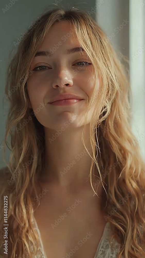 A woman with long blonde hair smiling at the camera A woman with long blonde hair smiling at the camera