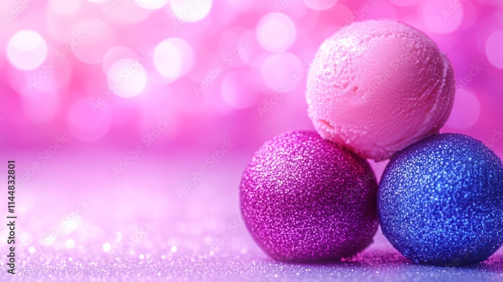 Pink ice cream scoops on sparkly ornaments. Pink ice cream scoops on sparkly ornaments.
