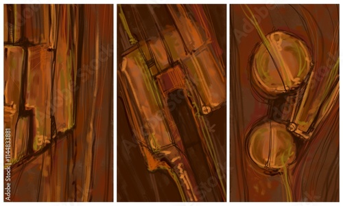 Interior abstract triptych wall. Image for printing. photo