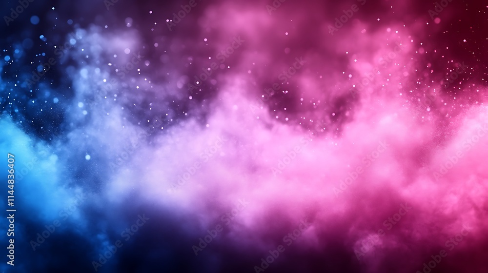 Fototapeta premium Abstract Pink And Blue Smoke Background With Glowing Particles