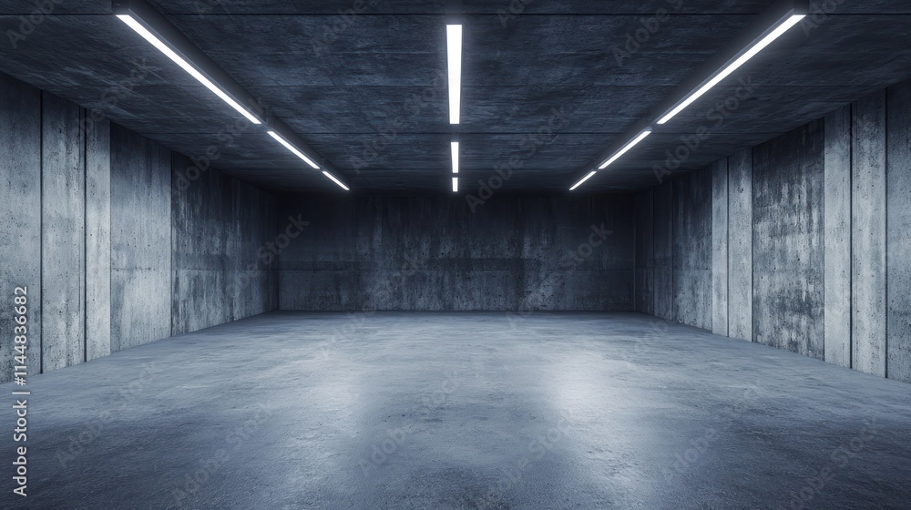 Empty concrete room with bright ceiling lights. Empty concrete room with bright ceiling lights.