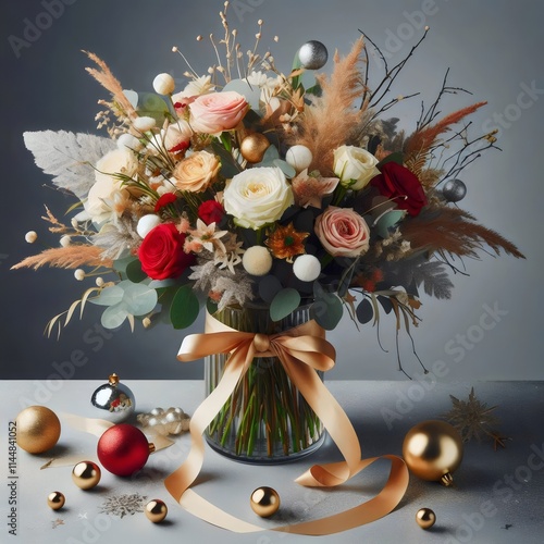 Bouquet and christmas decoration.