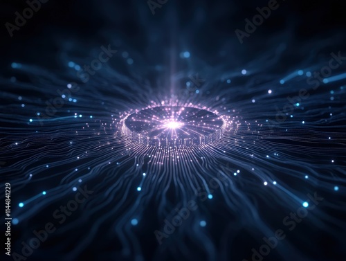 Dynamic closeup of a futuristic internet hub digital realm visual art high-tech environment abstract viewpoint innovation concept