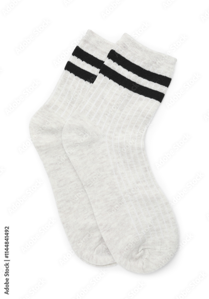 Pair of soft socks isolated on white, top view Pair of soft socks isolated on white, top view