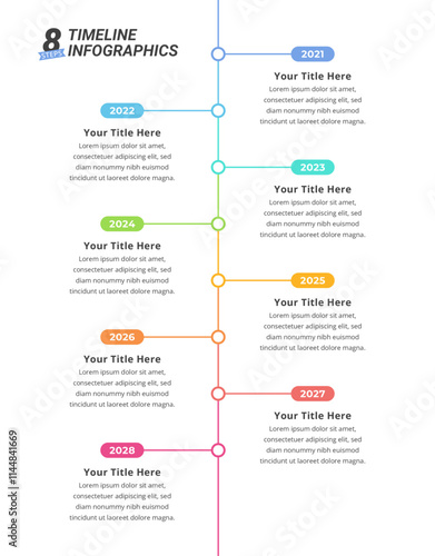 8 Steps Infographic Timeline with Editable Text for Business Presentation, Poster, Banner and Booklet.	