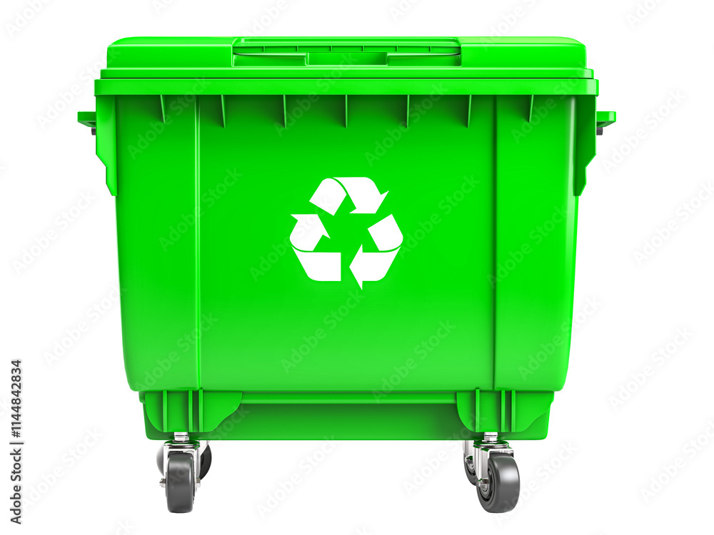 Green plastic container showing recycling symbol 3d Green plastic container showing recycling symbol 3d