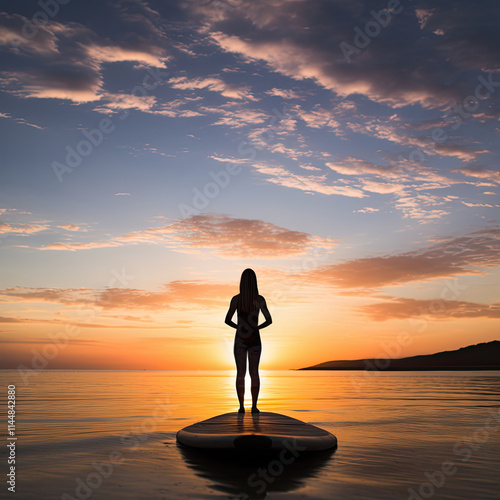 Woman doing a yoga pose on the beach in the early hours of the morning.