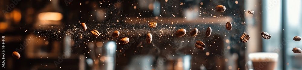 Flying coffee beans with blur background. Flying coffee beans with blur background.