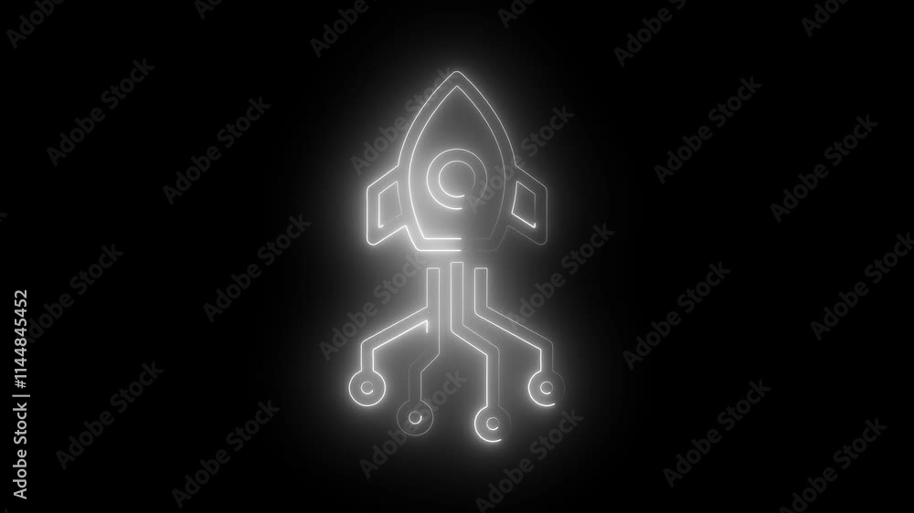 Rocket icon animation by white color neon on black background. Rocket icon animation by white color neon on black background.