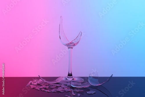 Fotografija Pieces of broken wine glass on table, color tone effect